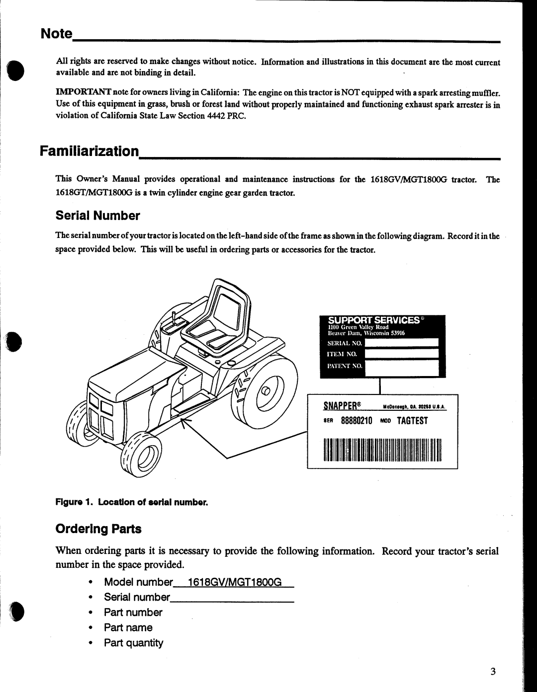 Snapper MGt1800G manual 