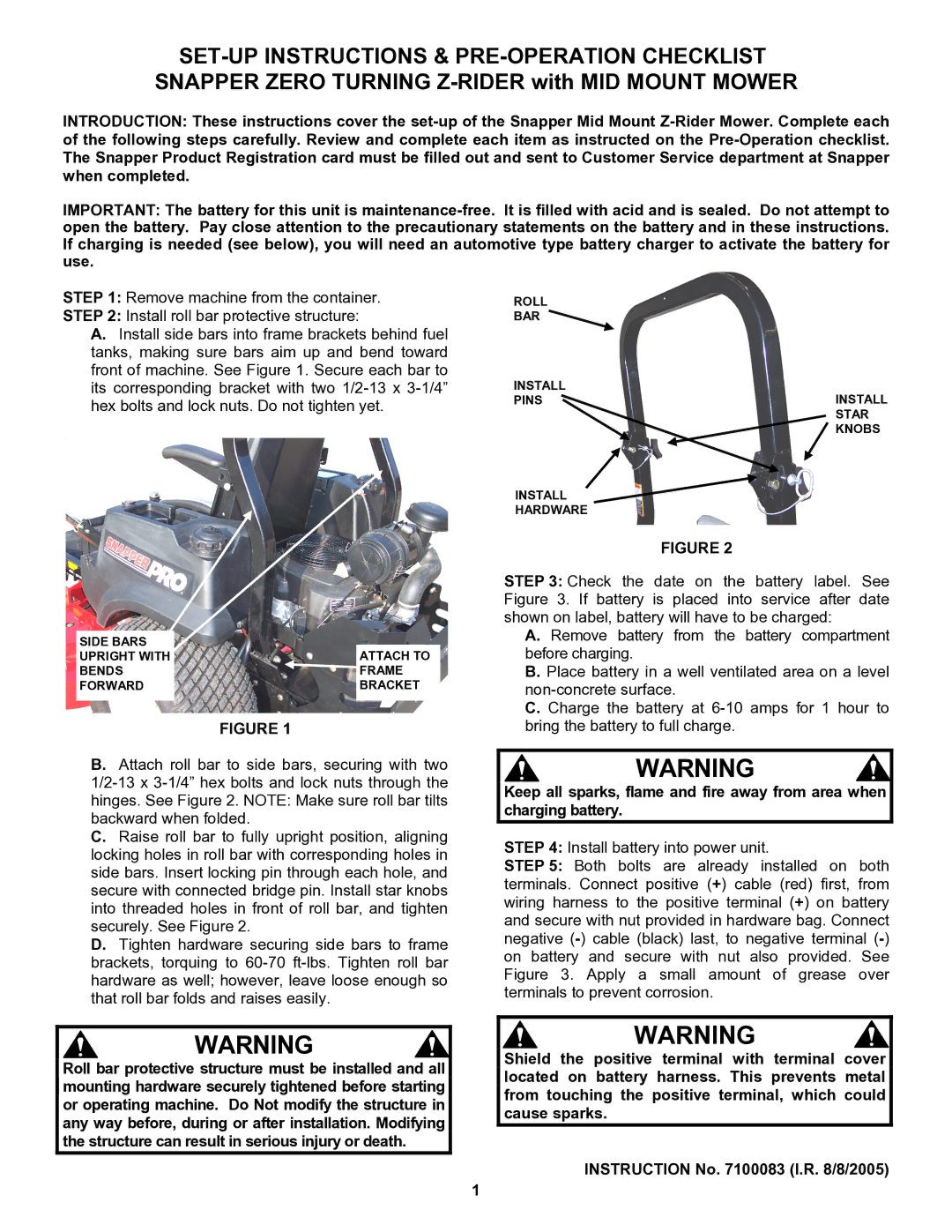 Snapper Mount Mower manual Side Bars 