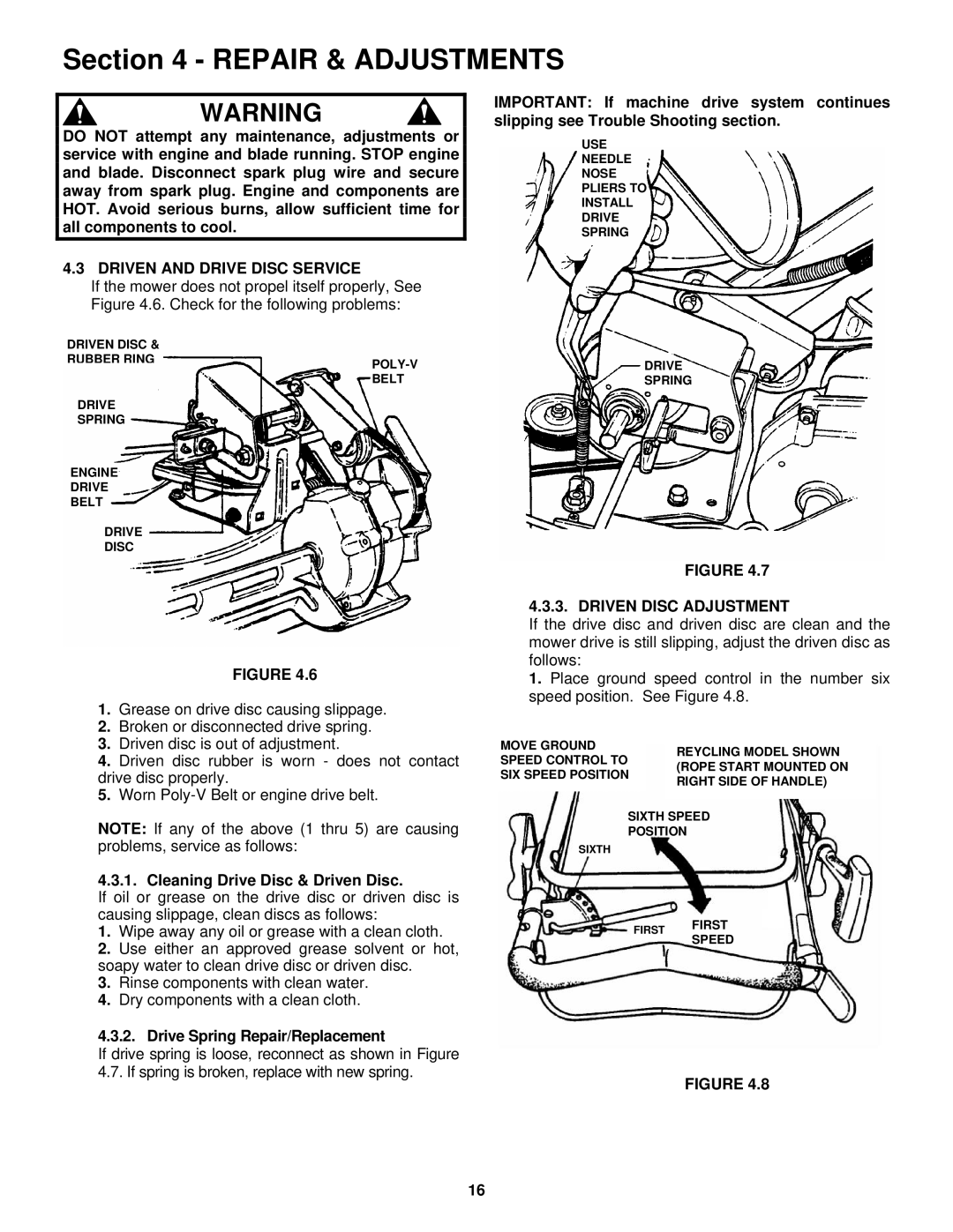 Snapper MP216518B, MRP216518B Driven and Drive Disc Service, Cleaning Drive Disc & Driven Disc, Driven Disc Adjustment 