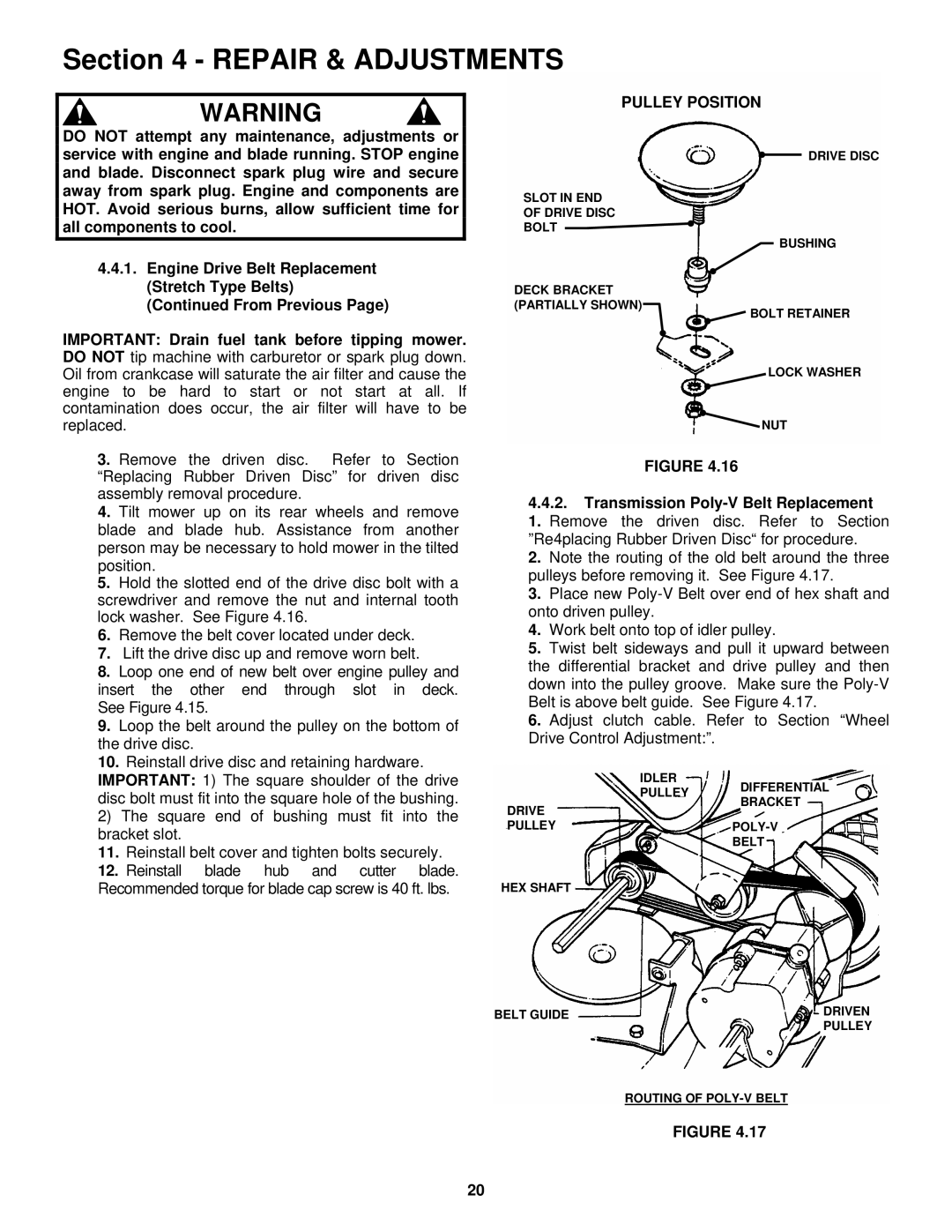 Snapper MP216518B, MRP216518B, MR216518B, MRP216518B important safety instructions Pulley Position 