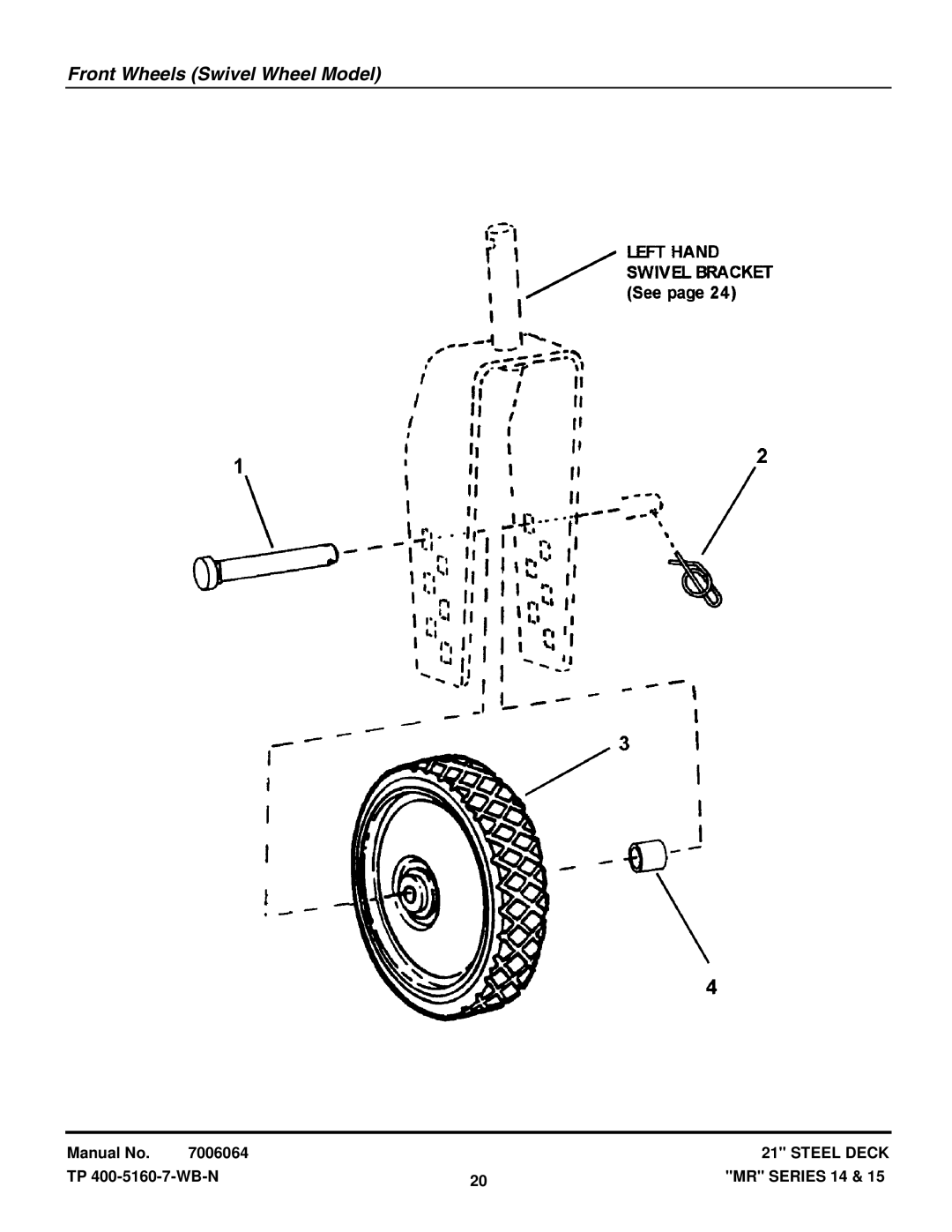 Snapper MCRS215014KWV, MR215015T, MR215014B, MR216015BV, EMRP216014B, MRP216015BV manual Front Wheels Swivel Wheel Model 