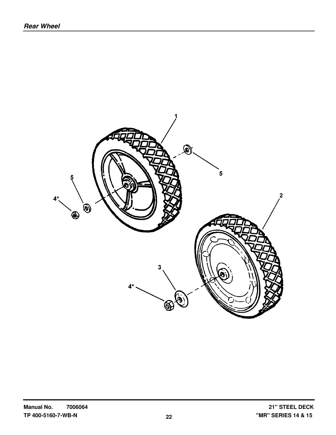 Snapper MR215015T, MR215014B, MR216015BV, MCRS215014KWV, EMRP216014B, MRP216015BV manual Rear Wheel 