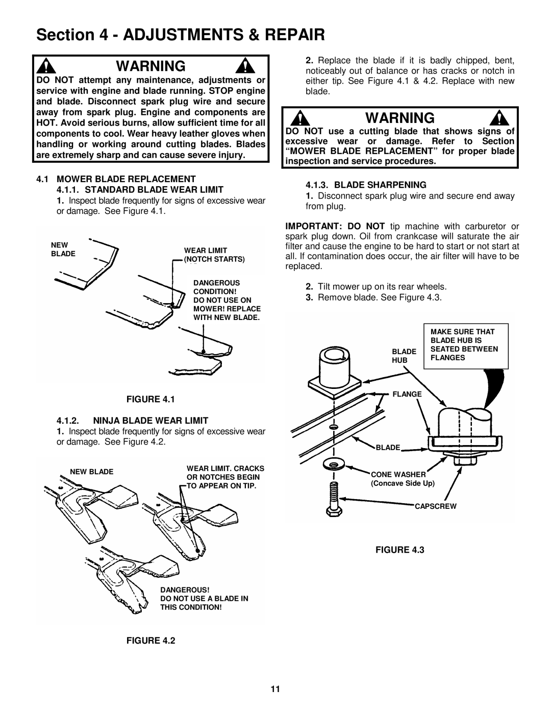 Snapper MR216015T Mower Blade Replacement 4.1.1. Standard Blade Wear Limit, Blade Sharpening, Ninja Blade Wear Limit 