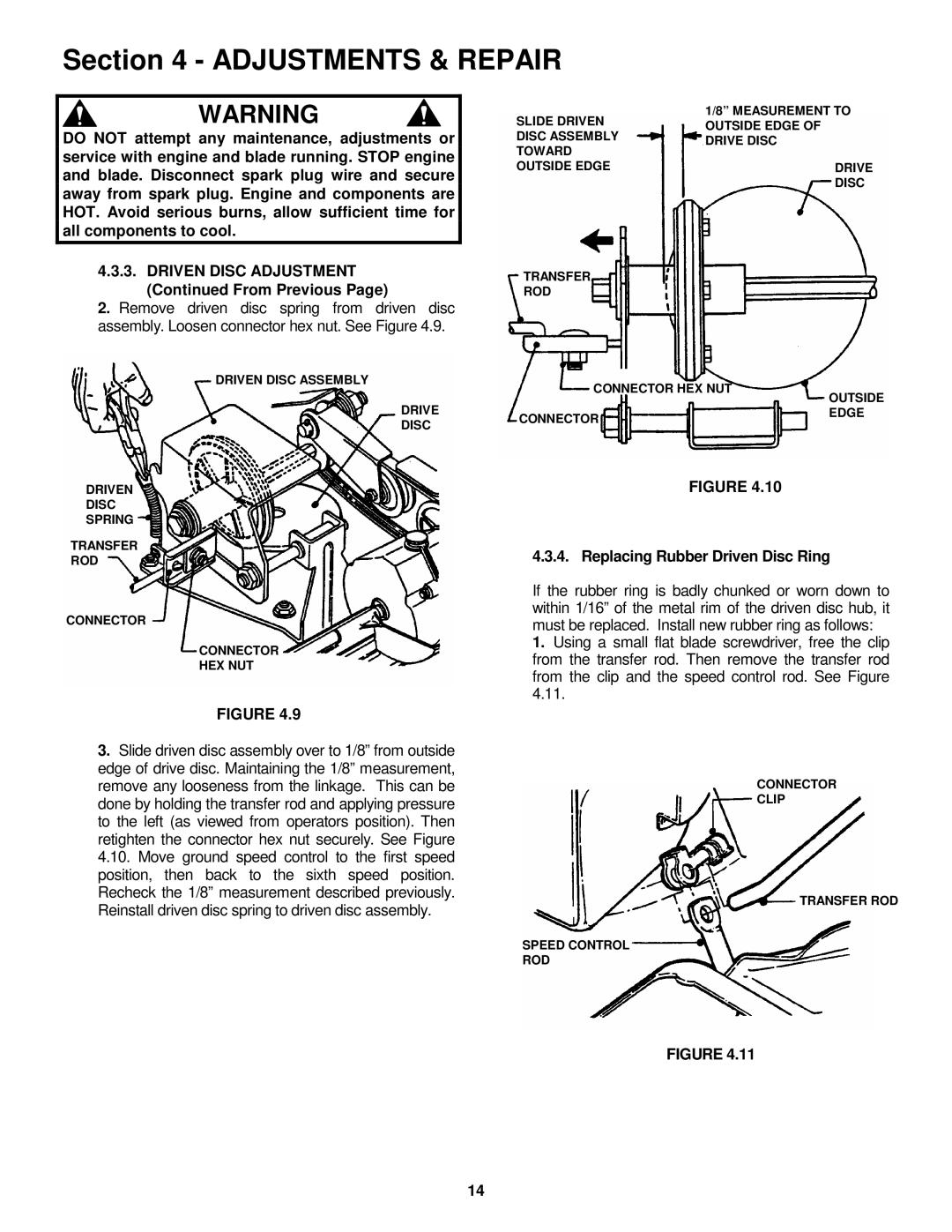 Snapper MR216015T important safety instructions Replacing Rubber Driven Disc Ring 