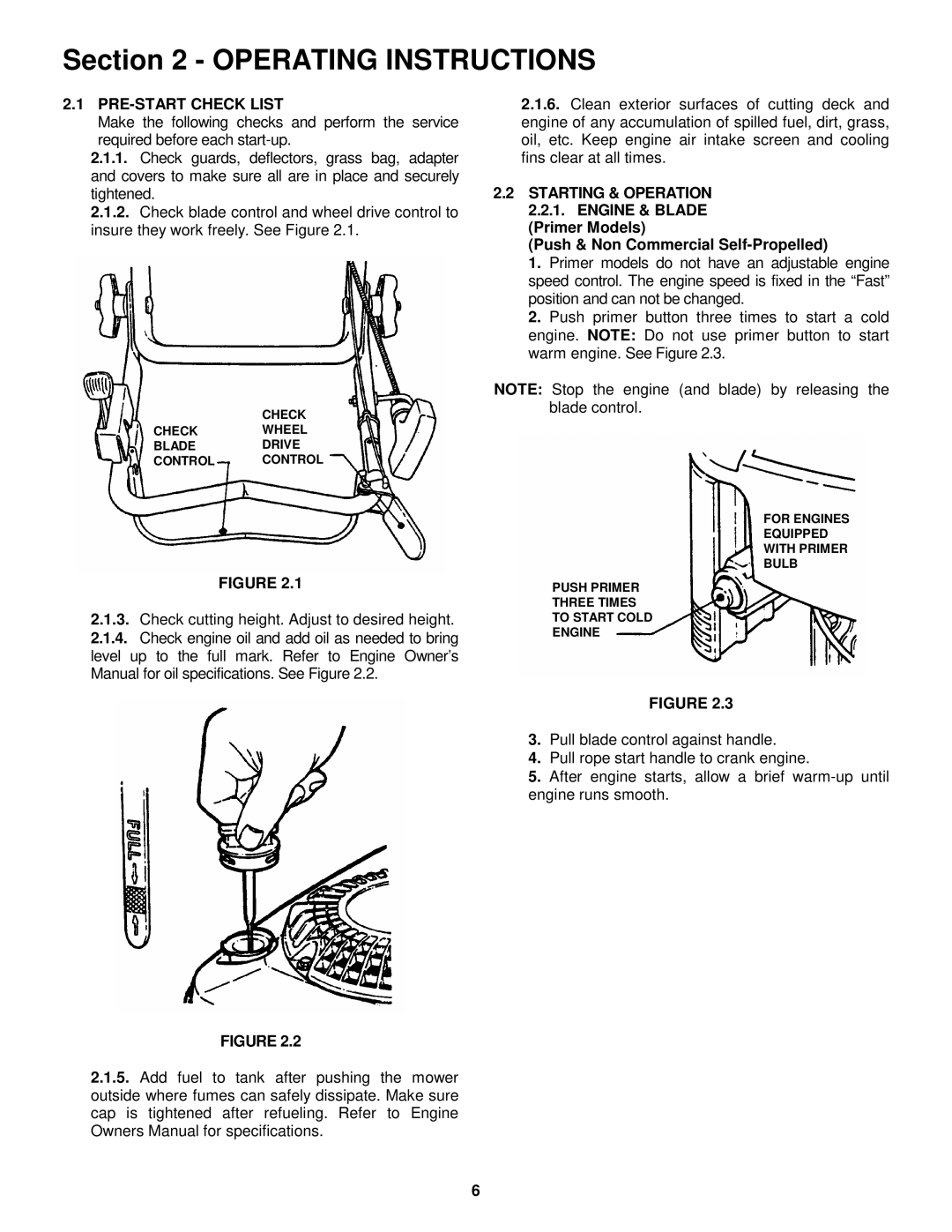 Snapper MR216015T important safety instructions PRE-START Check List, Starting & Operation 2.2.1. Engine & Blade 