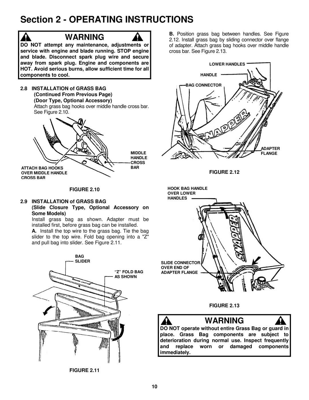 Snapper MR216017B important safety instructions Operating Instructions 