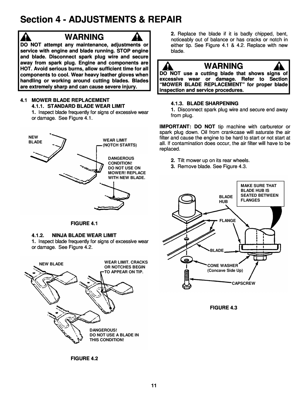 Snapper MRP216015B important safety instructions Adjustments & Repair 