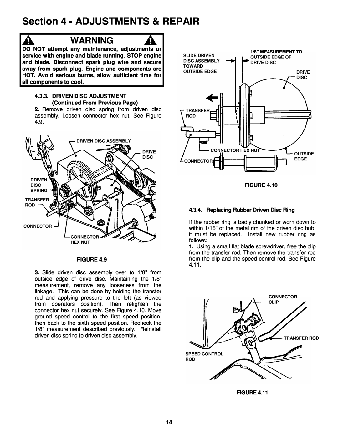 Snapper MRP216015B important safety instructions Adjustments & Repair, 3.4. Replacing Rubber Driven Disc Ring 