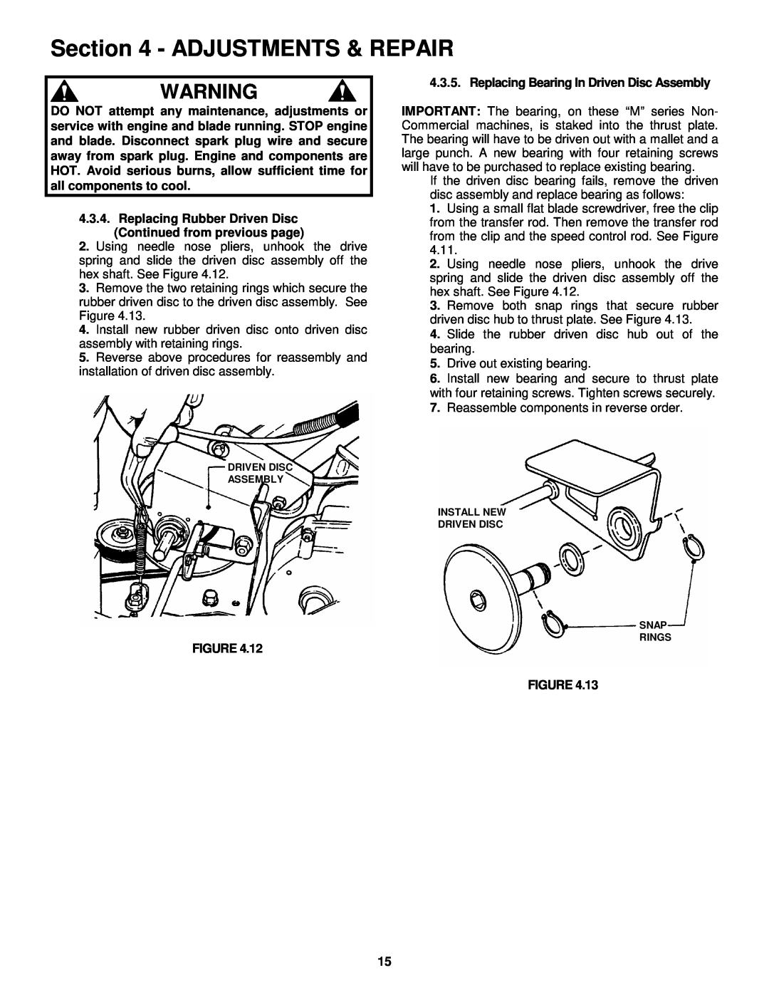 Snapper MRP216015B Adjustments & Repair, Replacing Bearing In Driven Disc Assembly, Figure Figure 