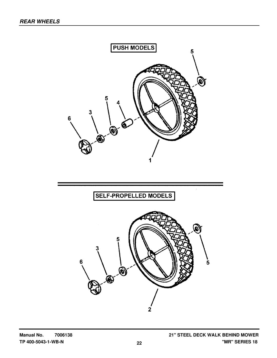 Snapper MRP216518B, MR216518B manual Rear Wheels 