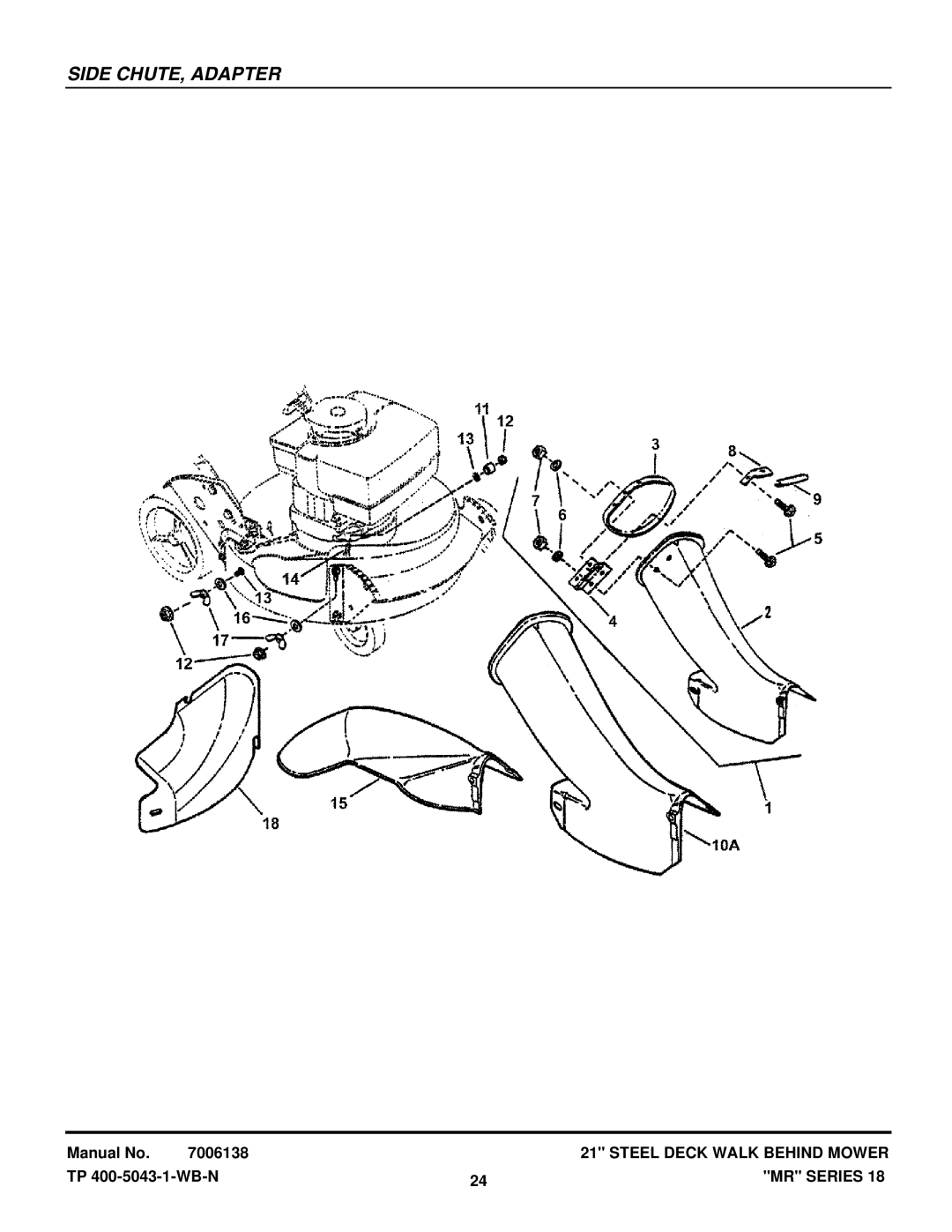 Snapper MRP216518B, MR216518B manual Side CHUTE, Adapter 