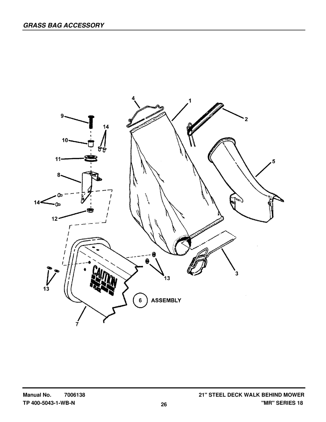 Snapper MRP216518B, MR216518B manual Grass BAG Accessory 