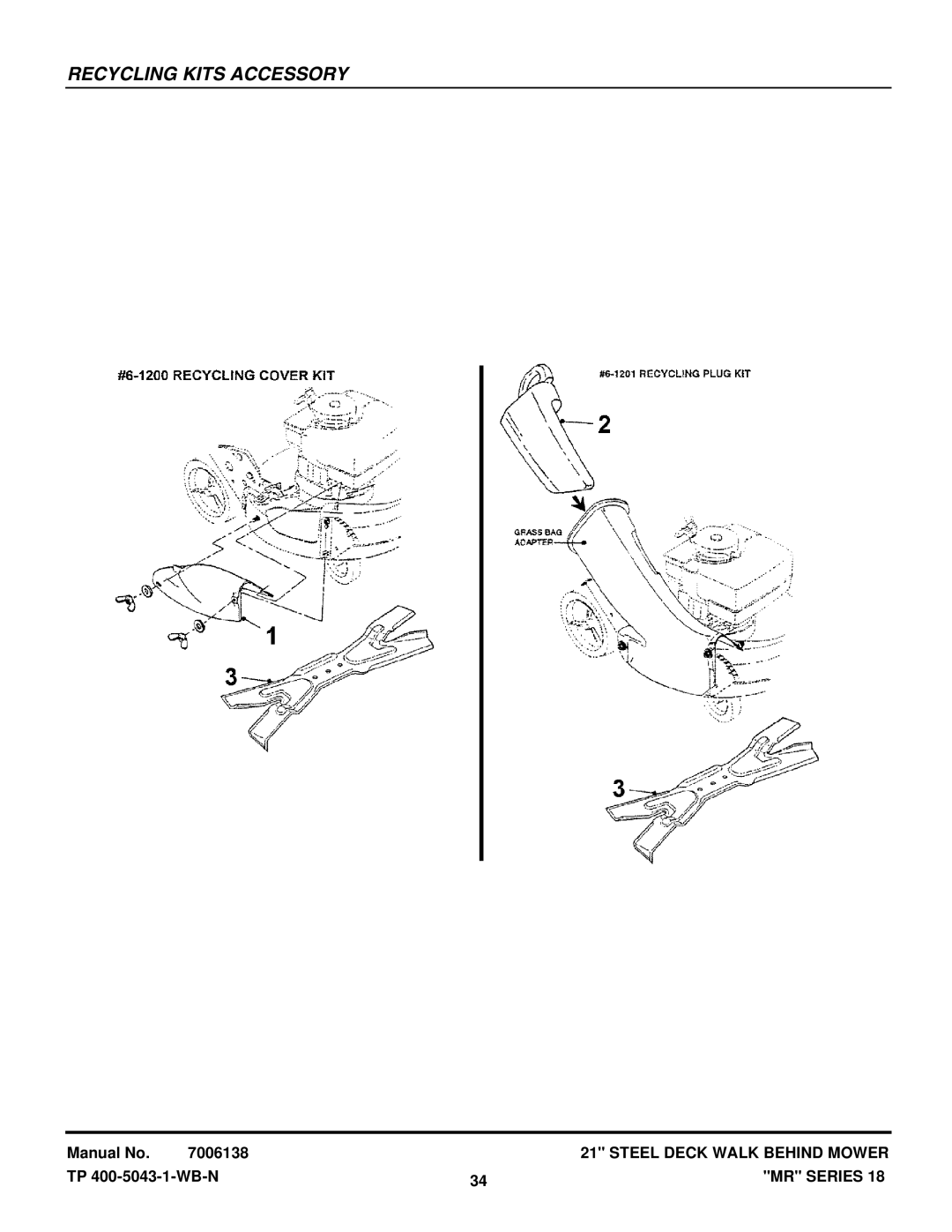 Snapper MRP216518B, MR216518B manual Recycling Kits Accessory 