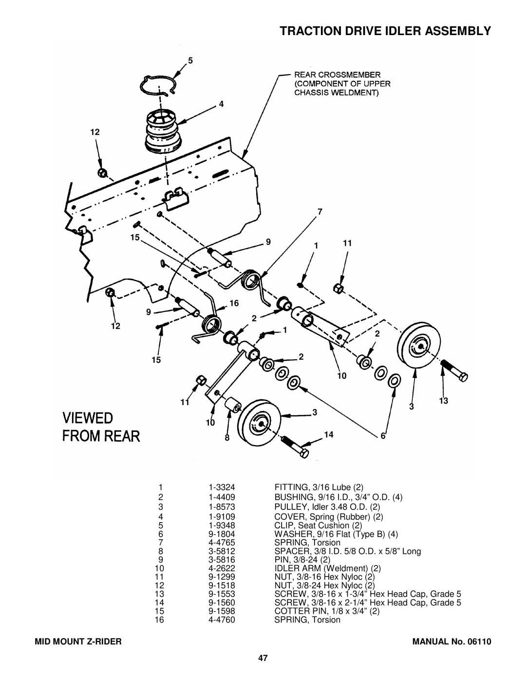 Snapper ZM6101M, MZM2200KH, MZM2300KH, MZM2301KH, ZM6102M, ZMT2500KH, ZM6100M, ZM5202M, ZM5201M Traction Drive Idler Assembly 