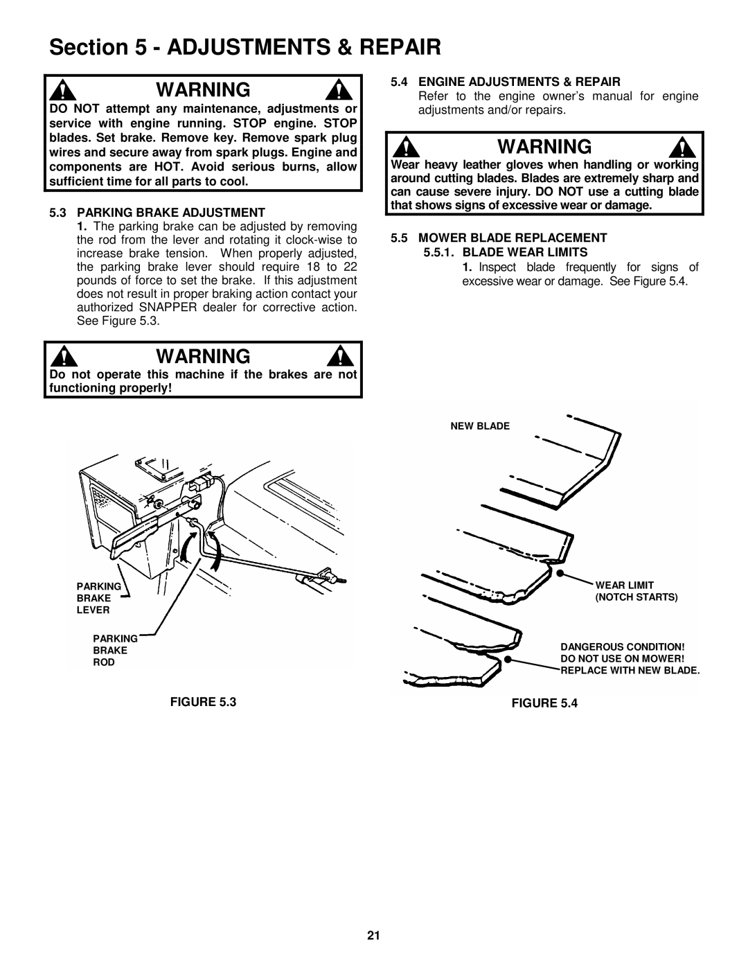 Snapper MZM5203M, MZM2301KH, ZM5202M, ZM6102M Parking Brake Adjustment, Engine Adjustments & Repair 