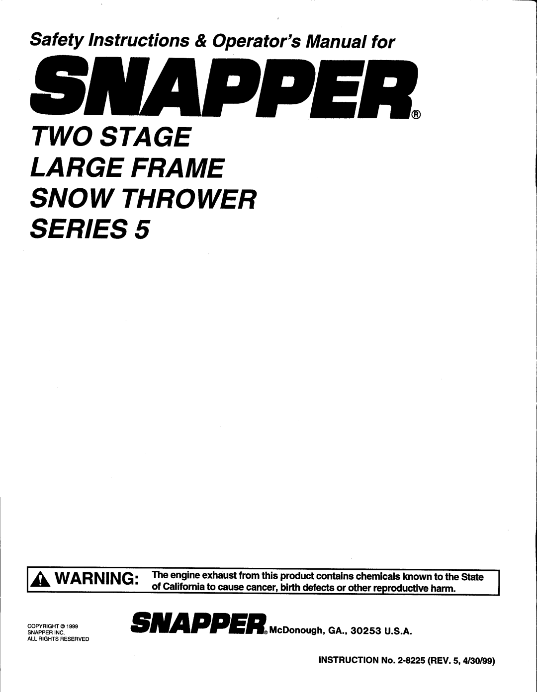 Snapper N10305E, E10305E, E8265 manual 