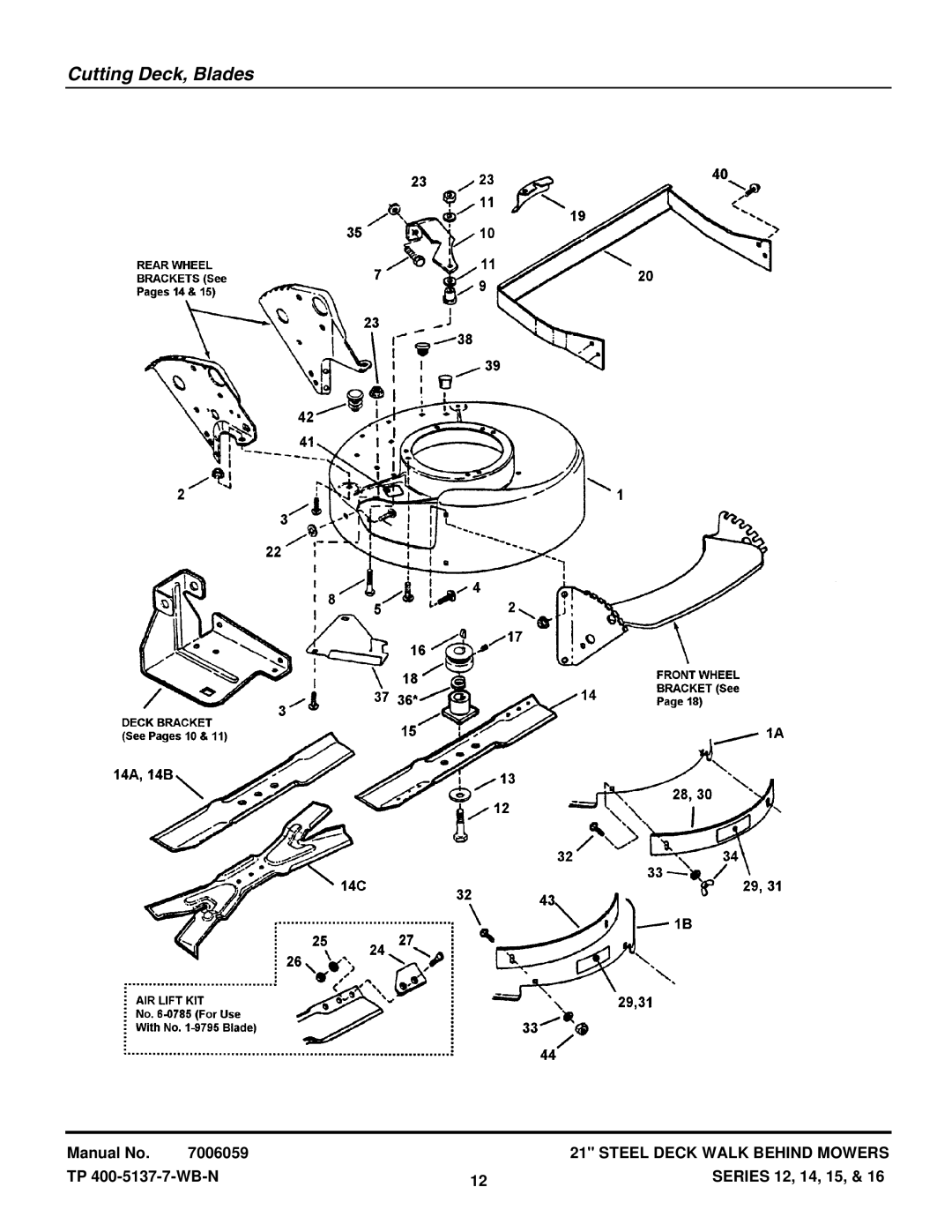 Snapper NP216012 manual Cutting Deck, Blades 