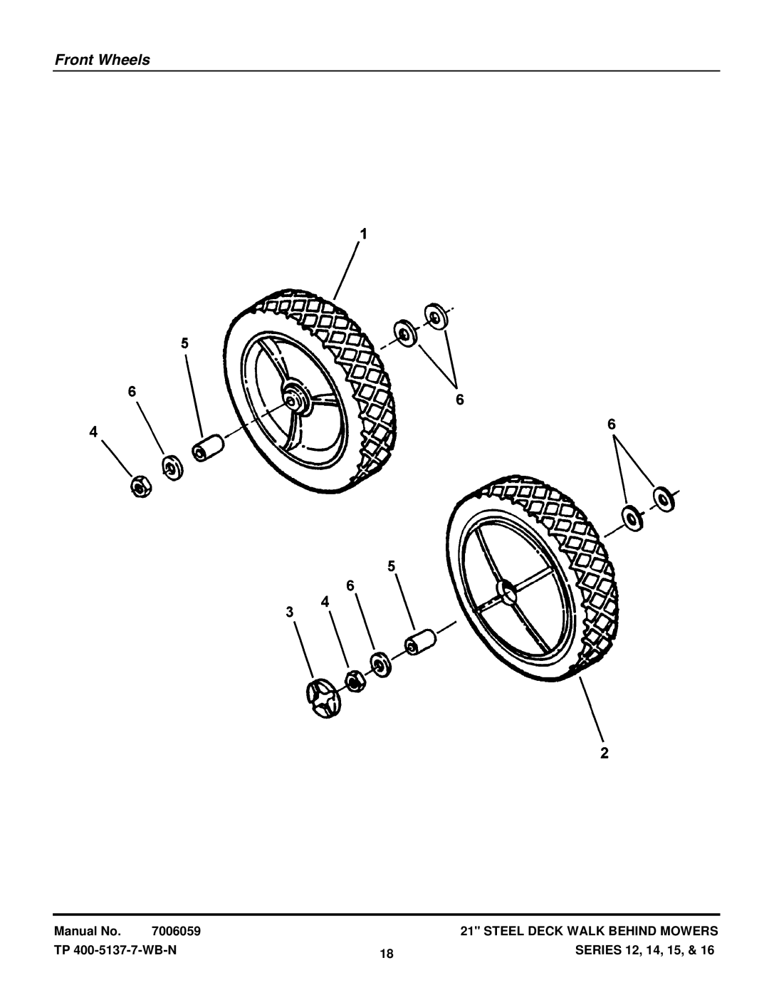 Snapper NP216012 manual Front Wheels 