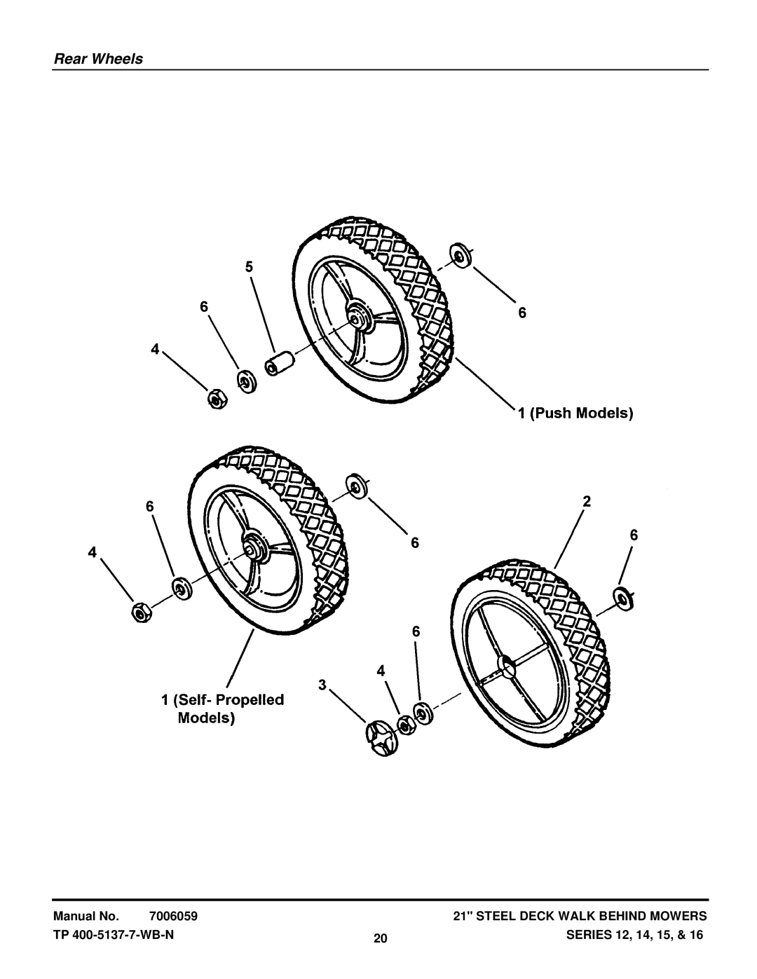 Snapper NP216012 manual Rear Wheels 