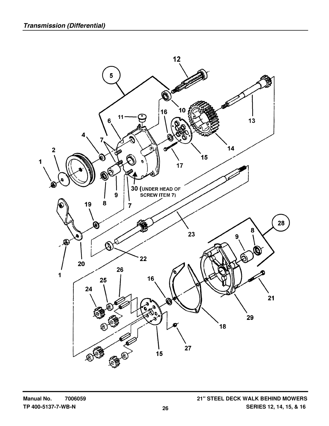 Snapper NP216012 manual Transmission Differential 