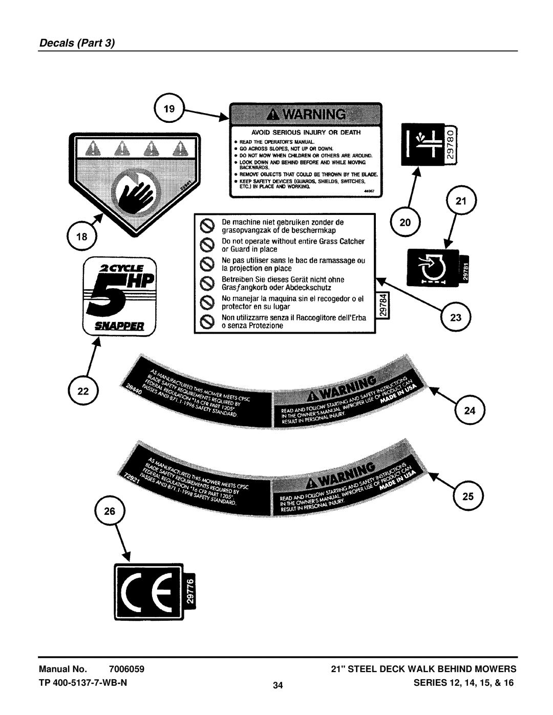 Snapper NP216012 manual Decals Part 