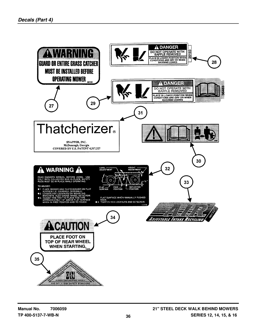 Snapper NP216012 manual Decals Part 