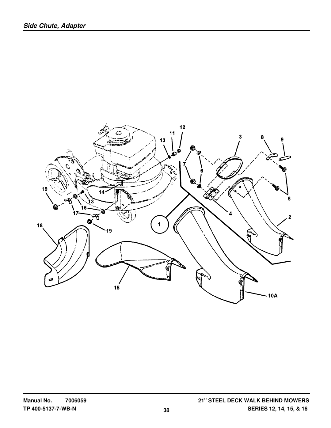 Snapper NP216012 manual Side Chute, Adapter 