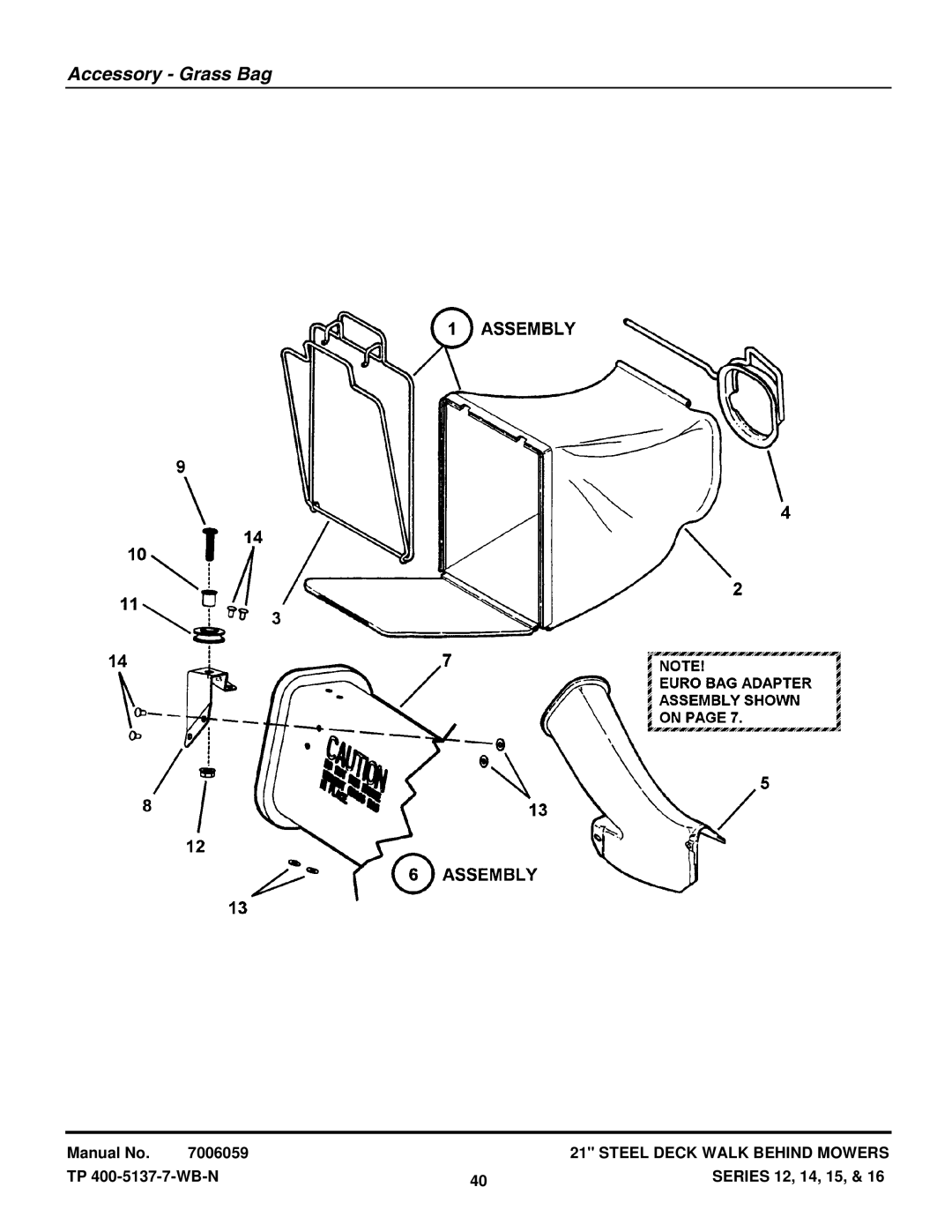 Snapper NP216012 manual Accessory Grass Bag 