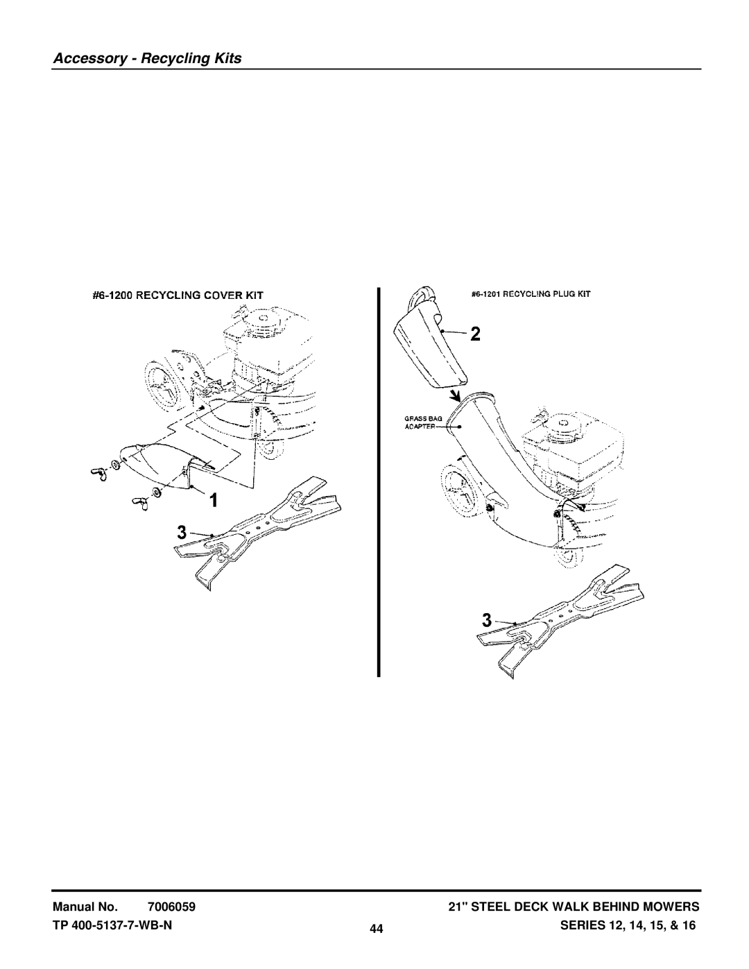 Snapper NP216012 manual Accessory Recycling Kits 