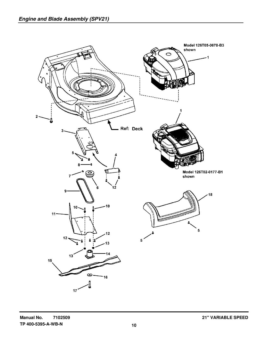 Snapper NSPV21675, NSPV21675E, SPV21675, SPV21675E, SPV21675EFC, SPV21675FC manual Engine and Blade Assembly SPV21 