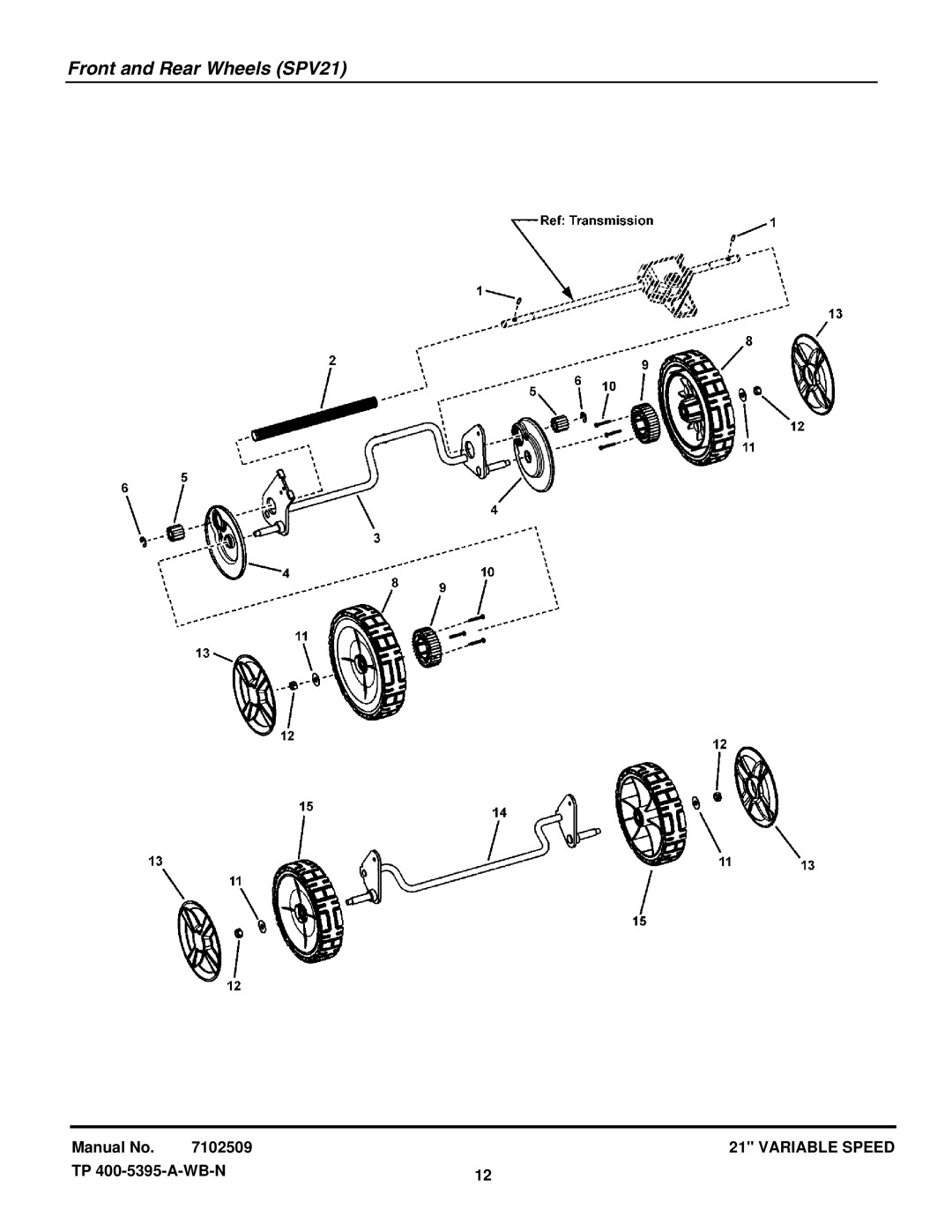 Snapper NSPV21675, NSPV21675E, SPV21675, SPV21675E, SPV21675EFC, SPV21675FC manual Front and Rear Wheels SPV21 