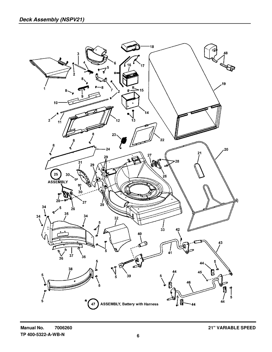 Snapper NSPV21675E manual Deck Assembly NSPV21 