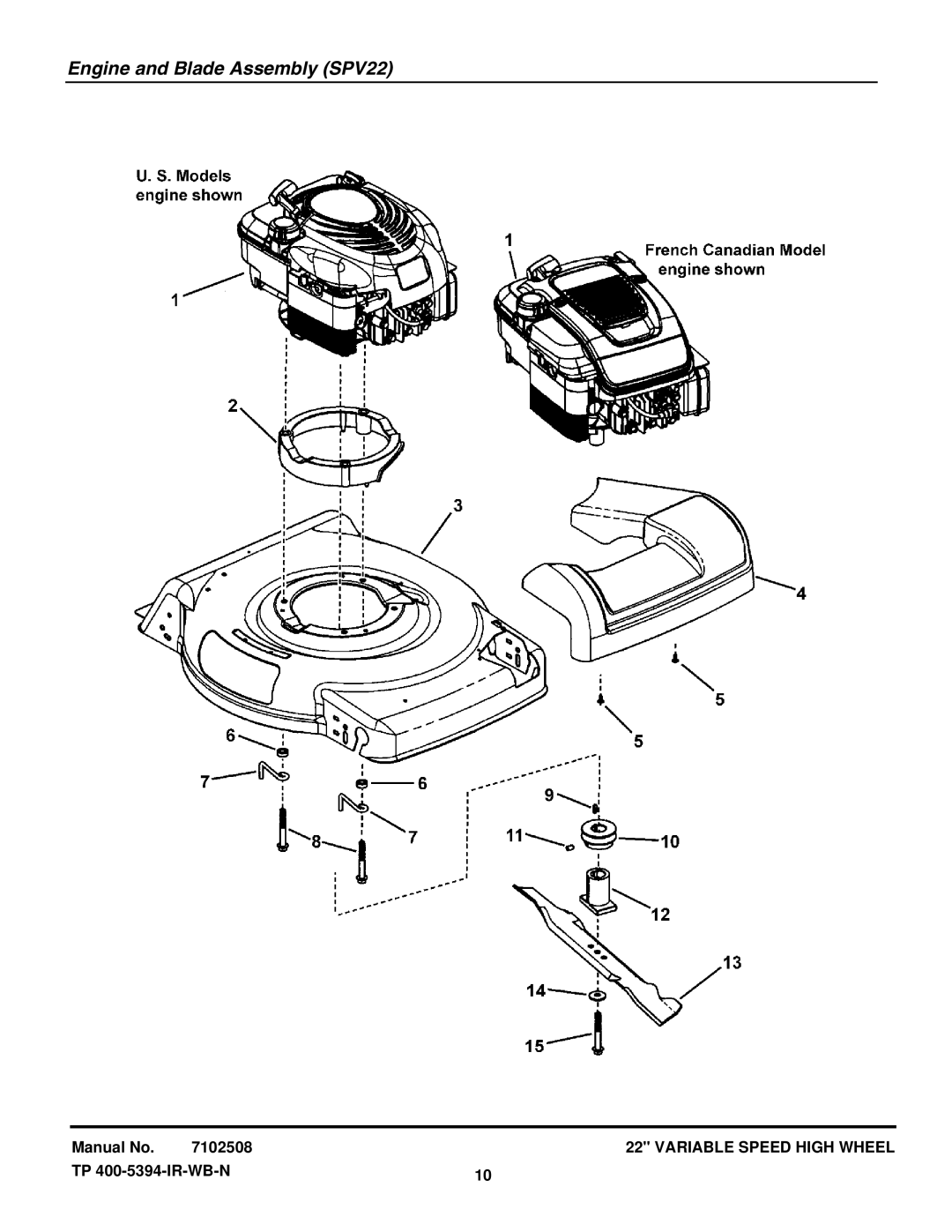 Snapper NSPV22675HW (7800230), SPV22675HWFC (7800264), SPV22675HW (7800190) manual Engine and Blade Assembly SPV22 