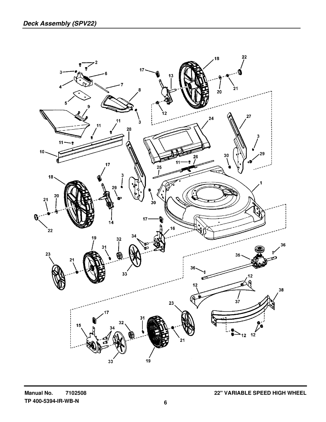 Snapper NSPV22675HW (7800230), SPV22675HWFC (7800264), SPV22675HW (7800190) manual Deck Assembly SPV22 