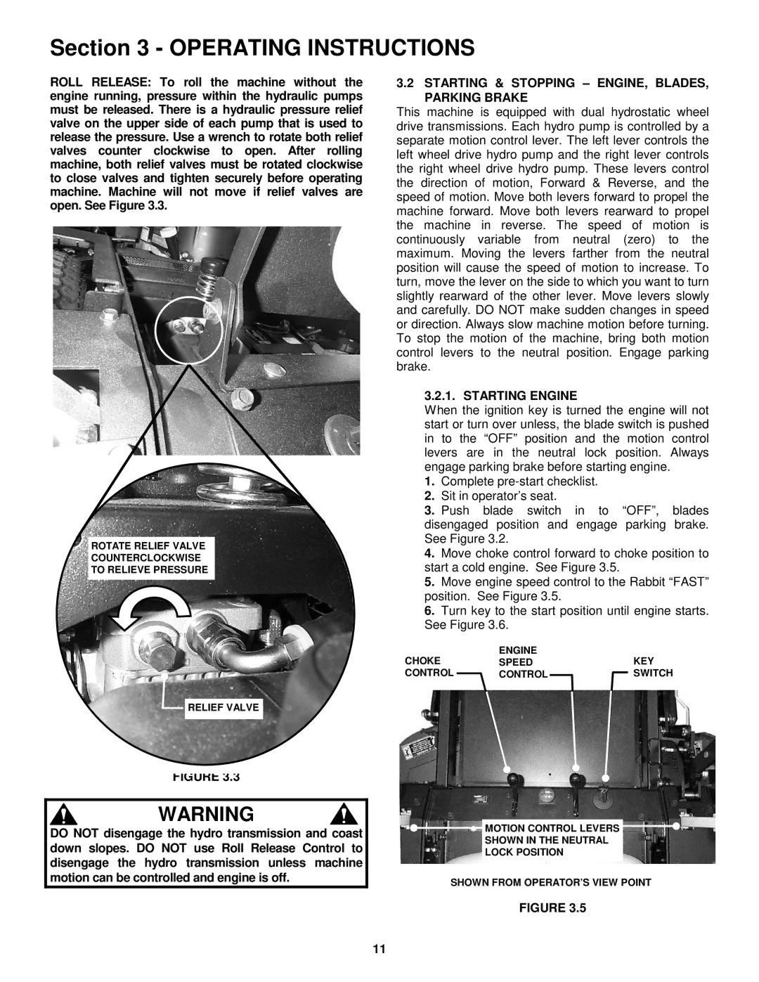 Snapper NZM19480KWV, NZM21520KWV Starting & Stopping ENGINE, BLADES, Parking Brake, Starting Engine 