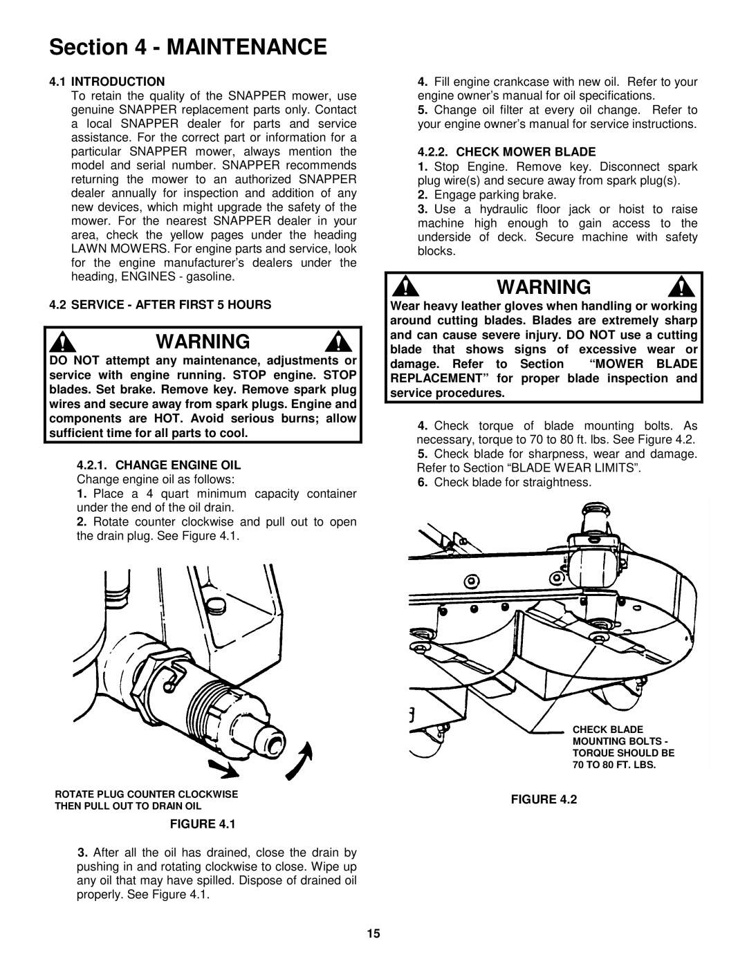 Snapper NZM19480KWV, NZM21520KWV important safety instructions Service After First 5 Hours, Check Mower Blade 