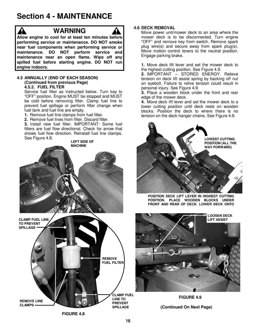 Snapper NZM19480KWV, NZM21520KWV important safety instructions Deck Removal 