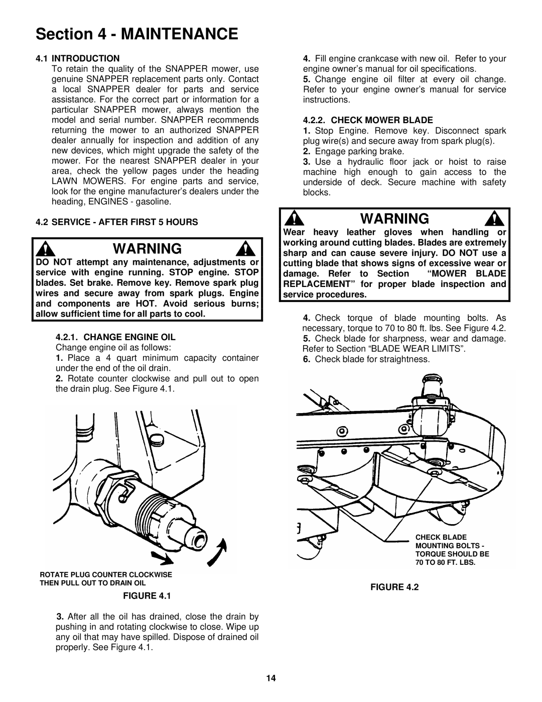 Snapper NZM19481KWV important safety instructions Service After First 5 Hours, Check Mower Blade 