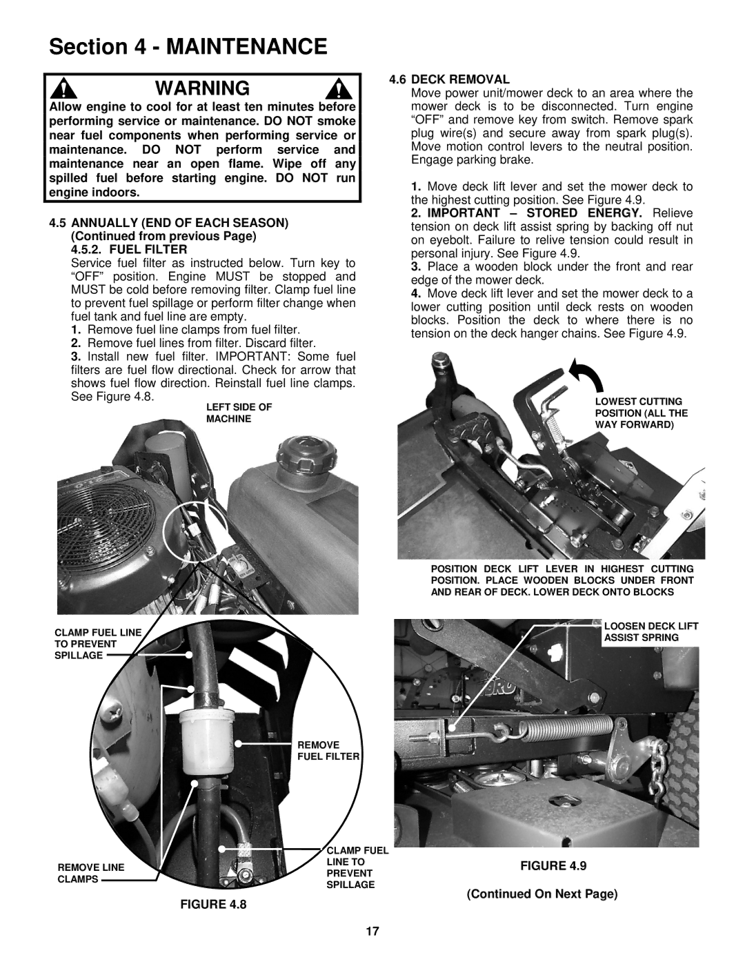 Snapper NZM19481KWV important safety instructions Deck Removal 