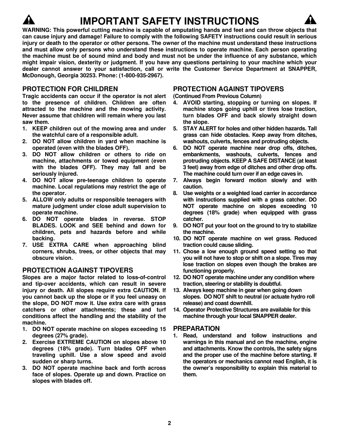 Snapper NZM19481KWV important safety instructions Important Safety Instructions 