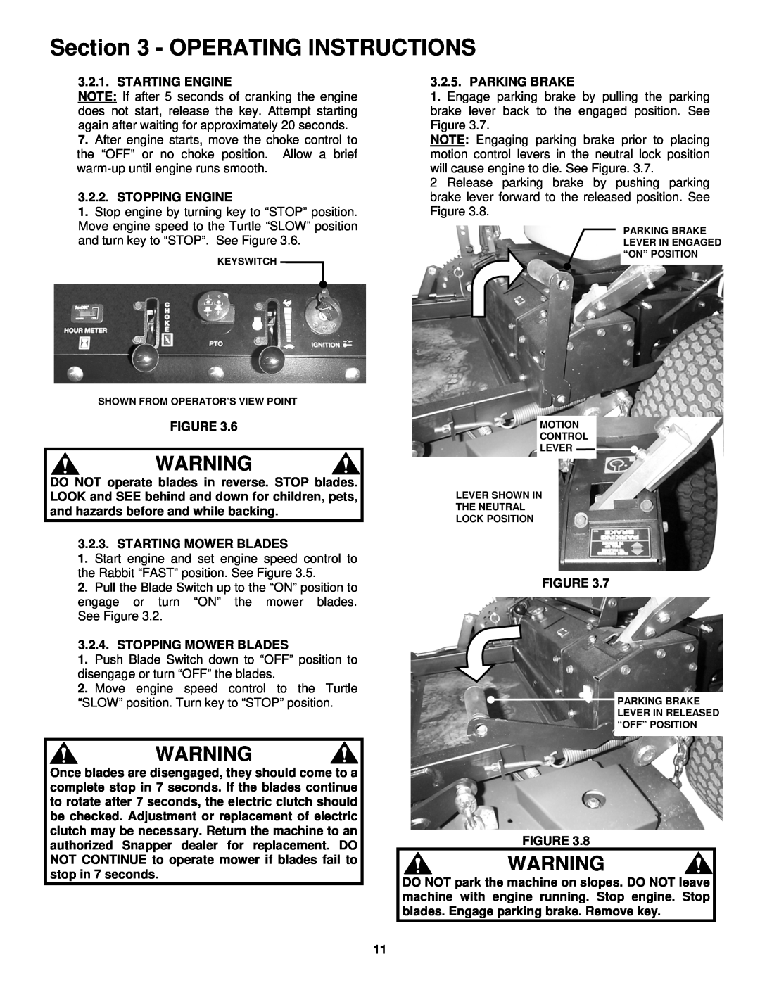 Snapper NZM19481KWV important safety instructions Operating Instructions, Keyswitch Shown From Operator’S View Point 