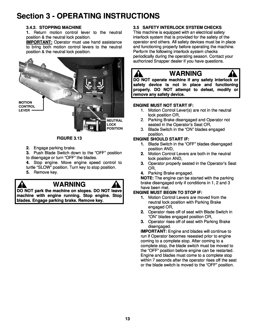 Snapper NZM19481KWV important safety instructions Operating Instructions, Engage parking brake 