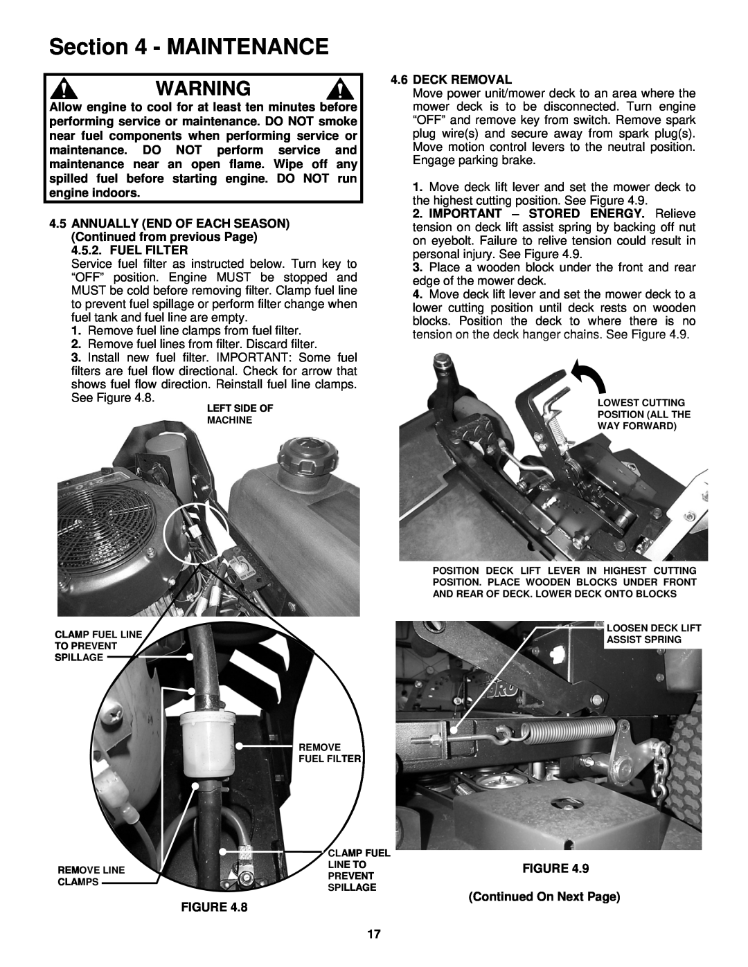 Snapper NZM19481KWV important safety instructions Maintenance, Deck Removal 