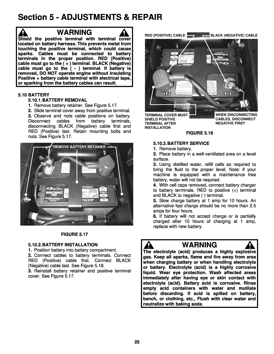 Snapper NZM19481KWV important safety instructions Adjustments & Repair, BATTERY 5.10.1.BATTERY REMOVAL 