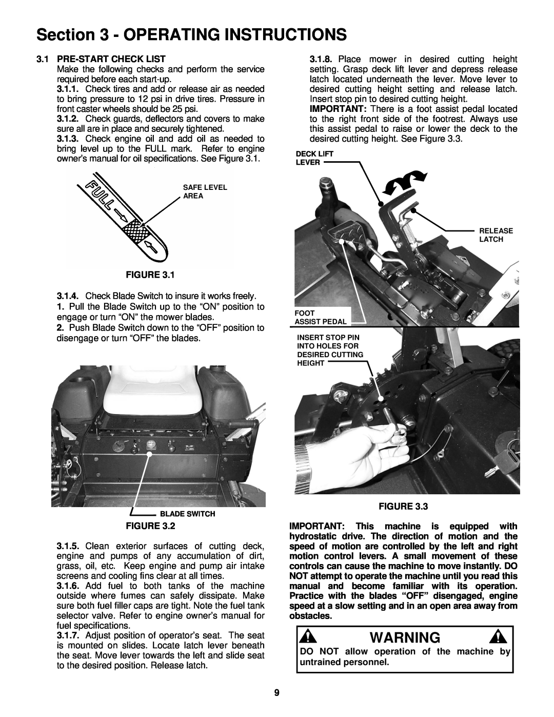 Snapper NZM19481KWV important safety instructions Operating Instructions, Pre-Start Check List 