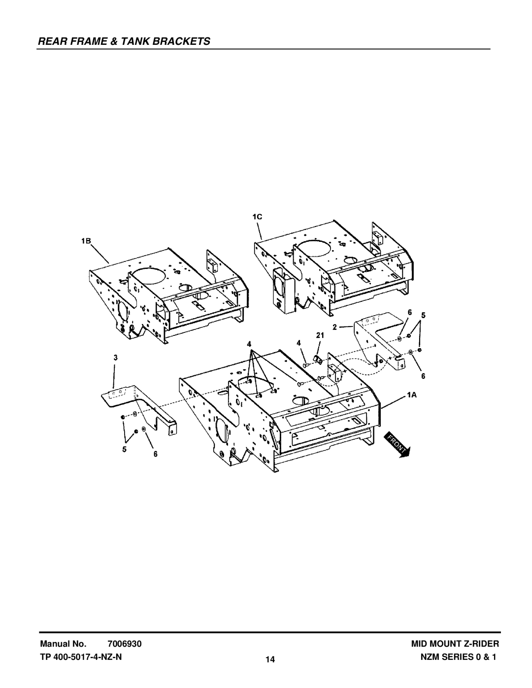 Snapper NZM21520KWV, NZM19480KWV manual Rear Frame & Tank Brackets 