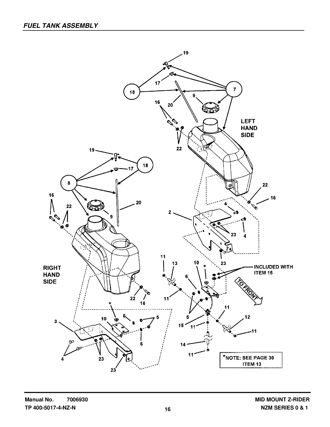 Snapper NZM21520KWV, NZM19480KWV manual Fuel Tank Assembly 