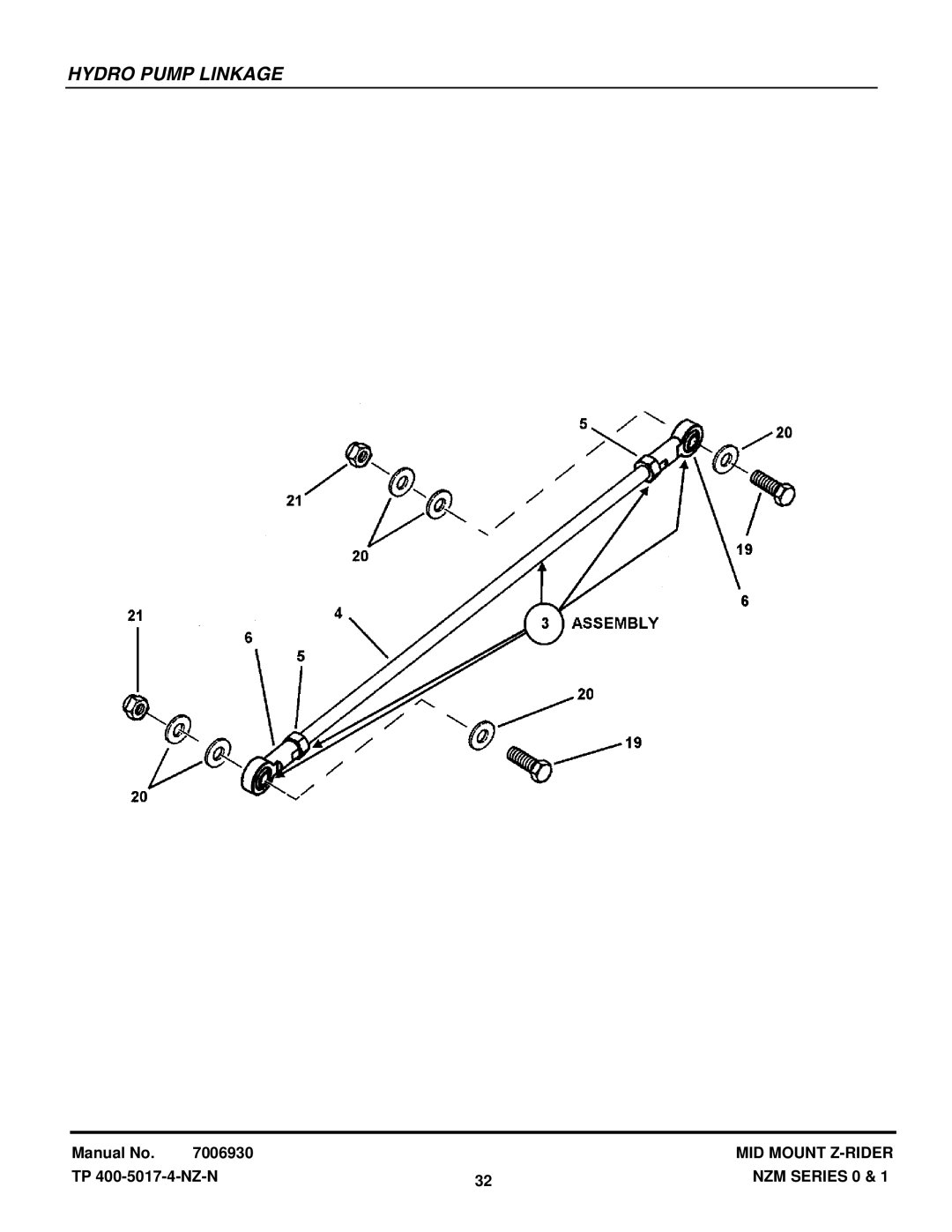 Snapper NZM21520KWV, NZM19480KWV manual Hydro Pump Linkage 