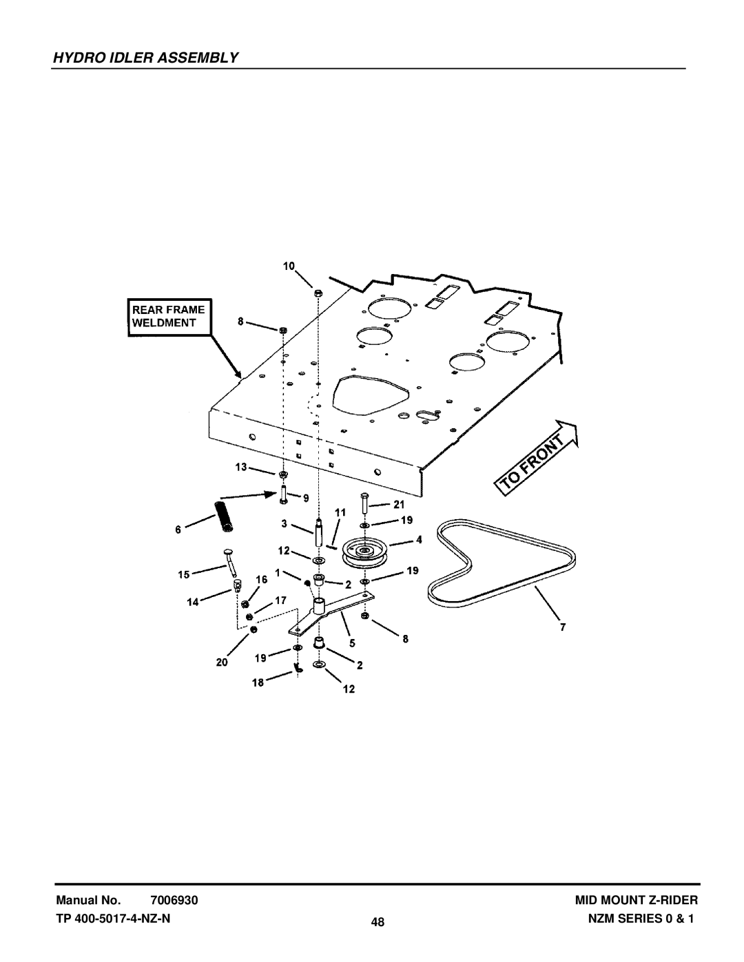 Snapper NZM21520KWV, NZM19480KWV manual Hydro Idler Assembly 