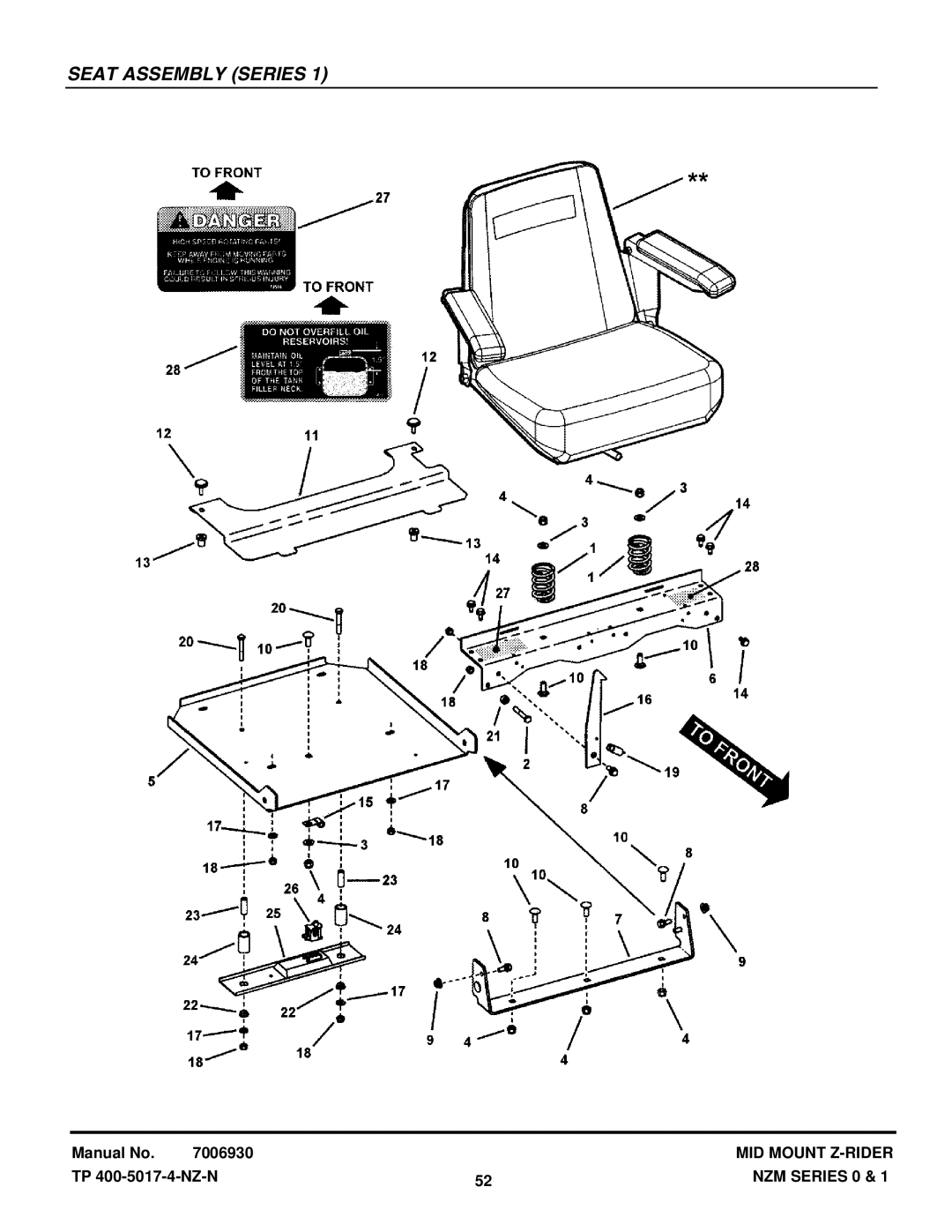 Snapper NZM21520KWV, NZM19480KWV manual Seat Assembly Series 